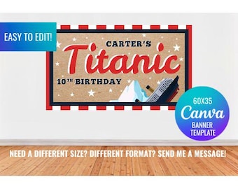 Mall för Titanic-födelsedagsbanderoll: Gör-det-själv-målad festdekoration (digital nedladdning)