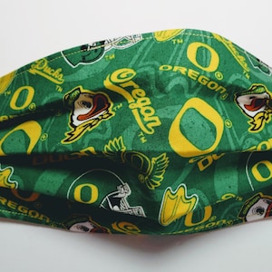 Handmade Oregon Ducks Face Masks, 2 Layers Cotton w/Interfacing inside, Child and Adult Sizes, Fast Free Shipping, Washable Face Mask