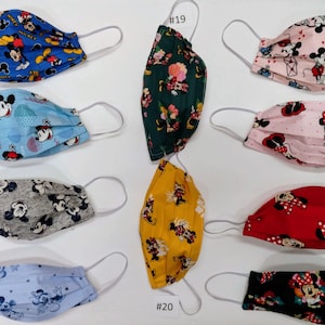 28 Handmade Disney's Mickey Mouse & Mini Mouse Face Masks, 2 Layers of Cotton w/Interfacing inside, Free Shipping, Washable Face Mask