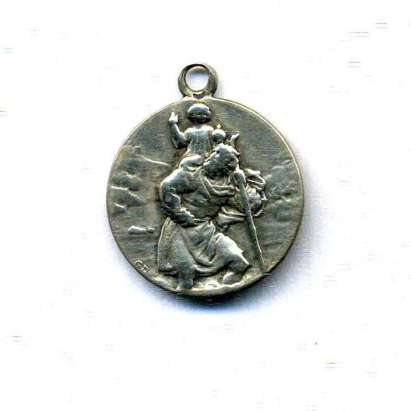 Médaille religieuse en argent représentant Saint Christophe