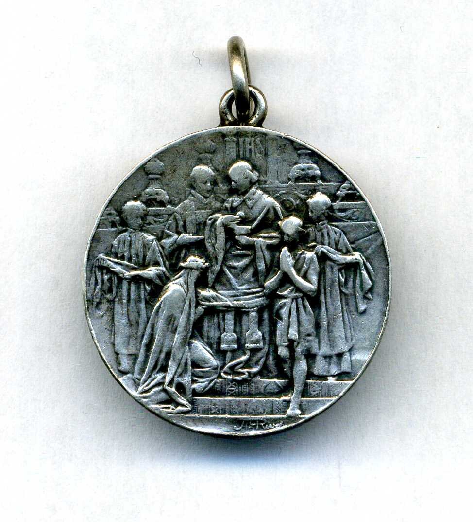 Religion - Vintage Médaille Argent Souvenir de Première Communion 1894