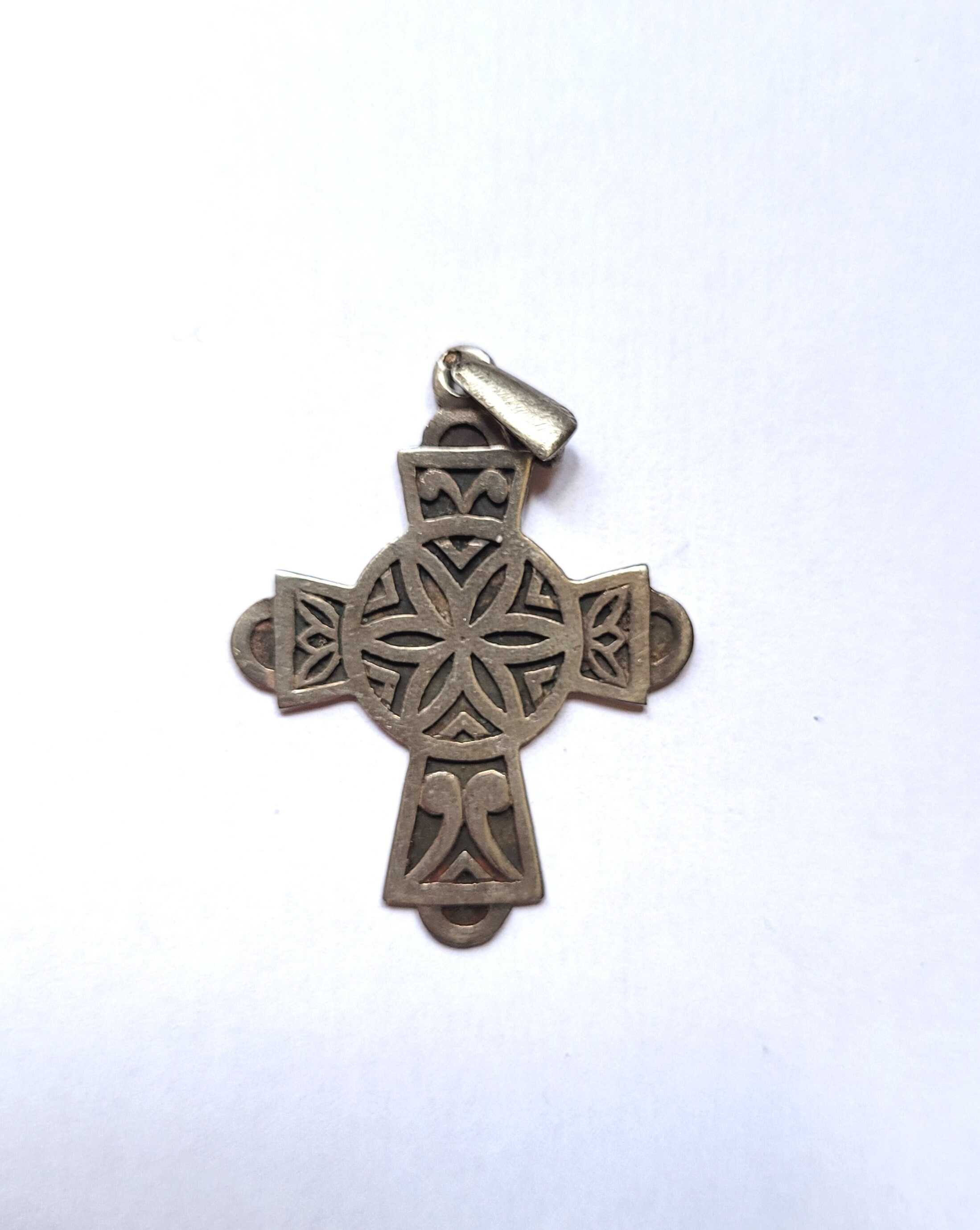 Superbe Croix Religieuse Catholique Vintage en Argent Sterling avec Poinçons d'argent 19Ème