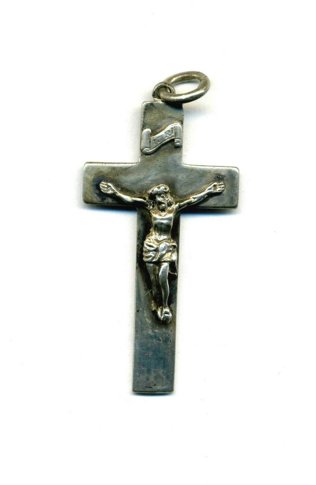 Superbe Croix Religieuse Catholique Vintage en Argent Sterling avec Poinçons Au Revers