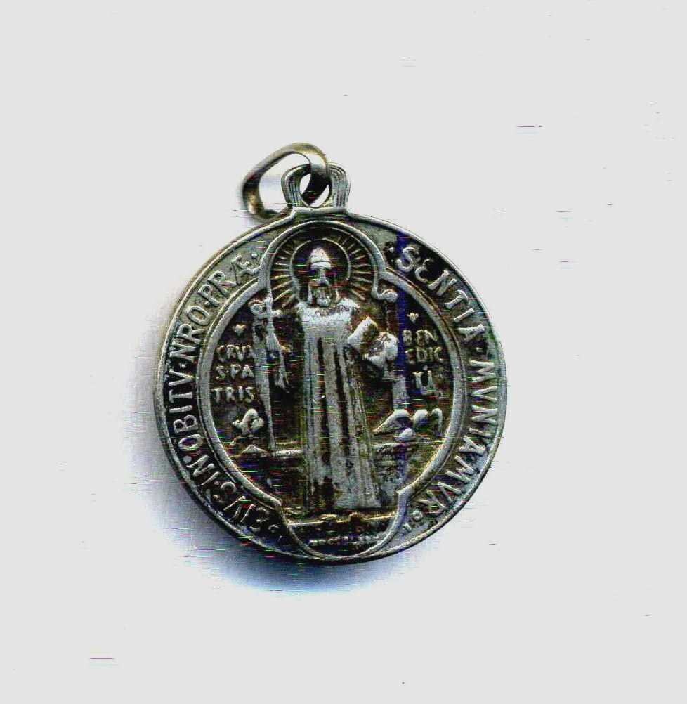 Religion - Saint Benoit Antique Médaille en Argent Sterling