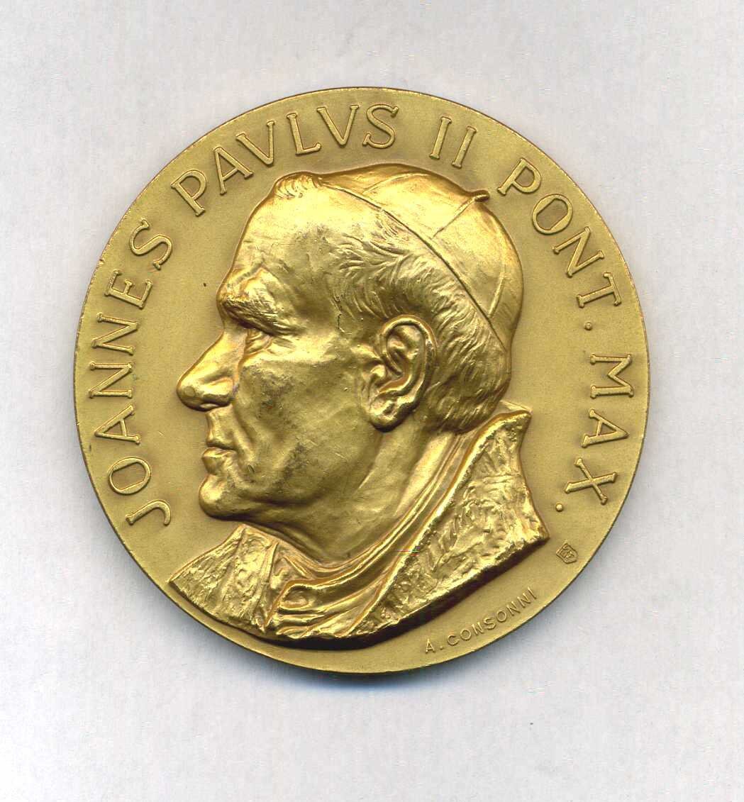 Médaille Bronze Dorée Religieuse Représentant Le Pape Jean Paul Ii à Rome