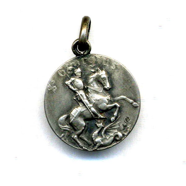 Saint Georges - Antique pendant - Sterling silver medal