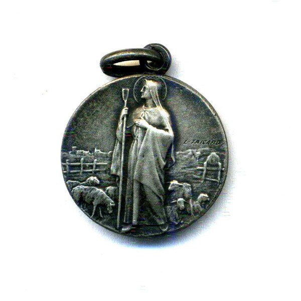 Sainte Geneviève - Antique pendant - Sterling silver medal-