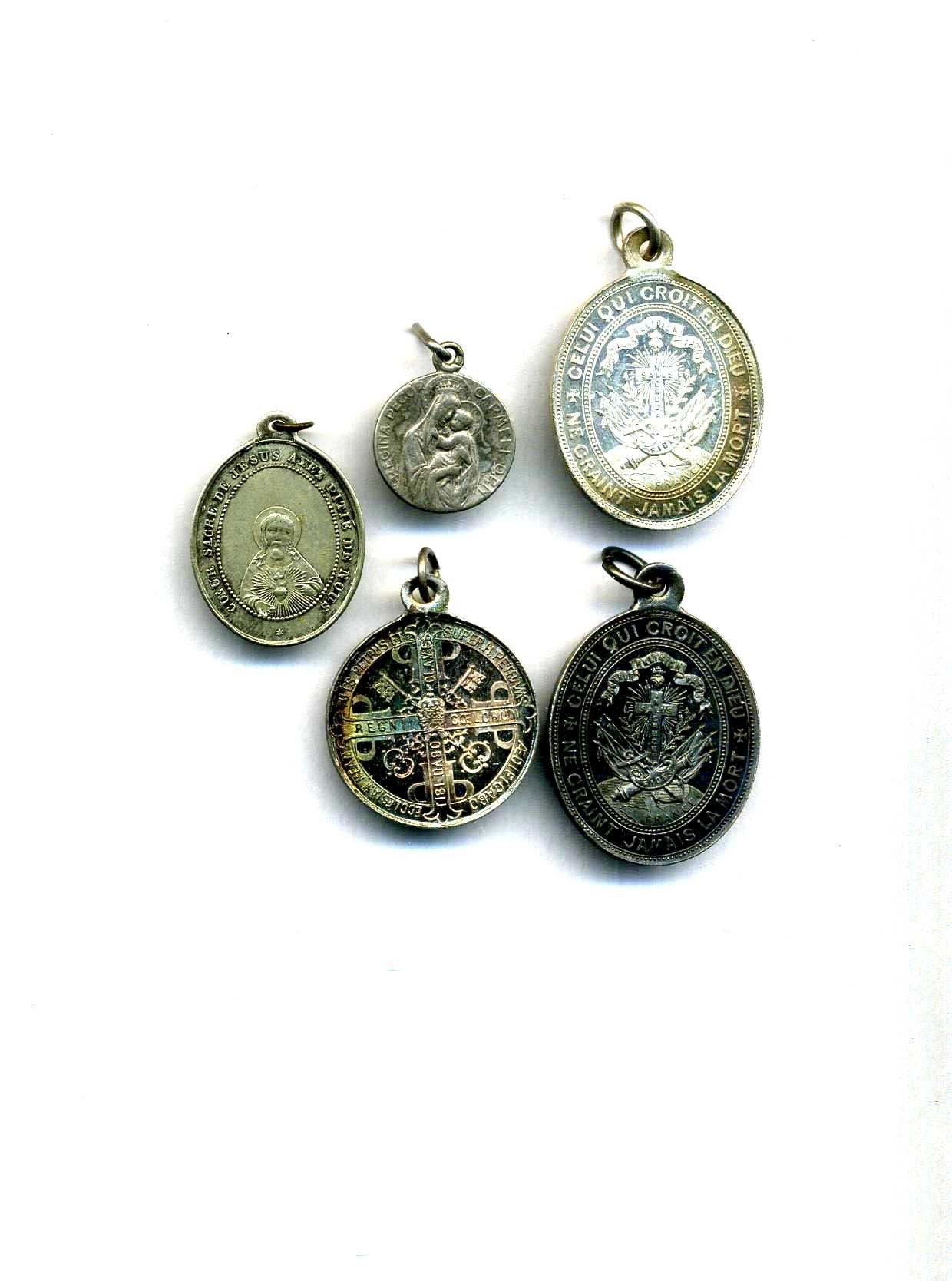 Religion - Vintage Lot de 5 Médailles Religieuse Antique