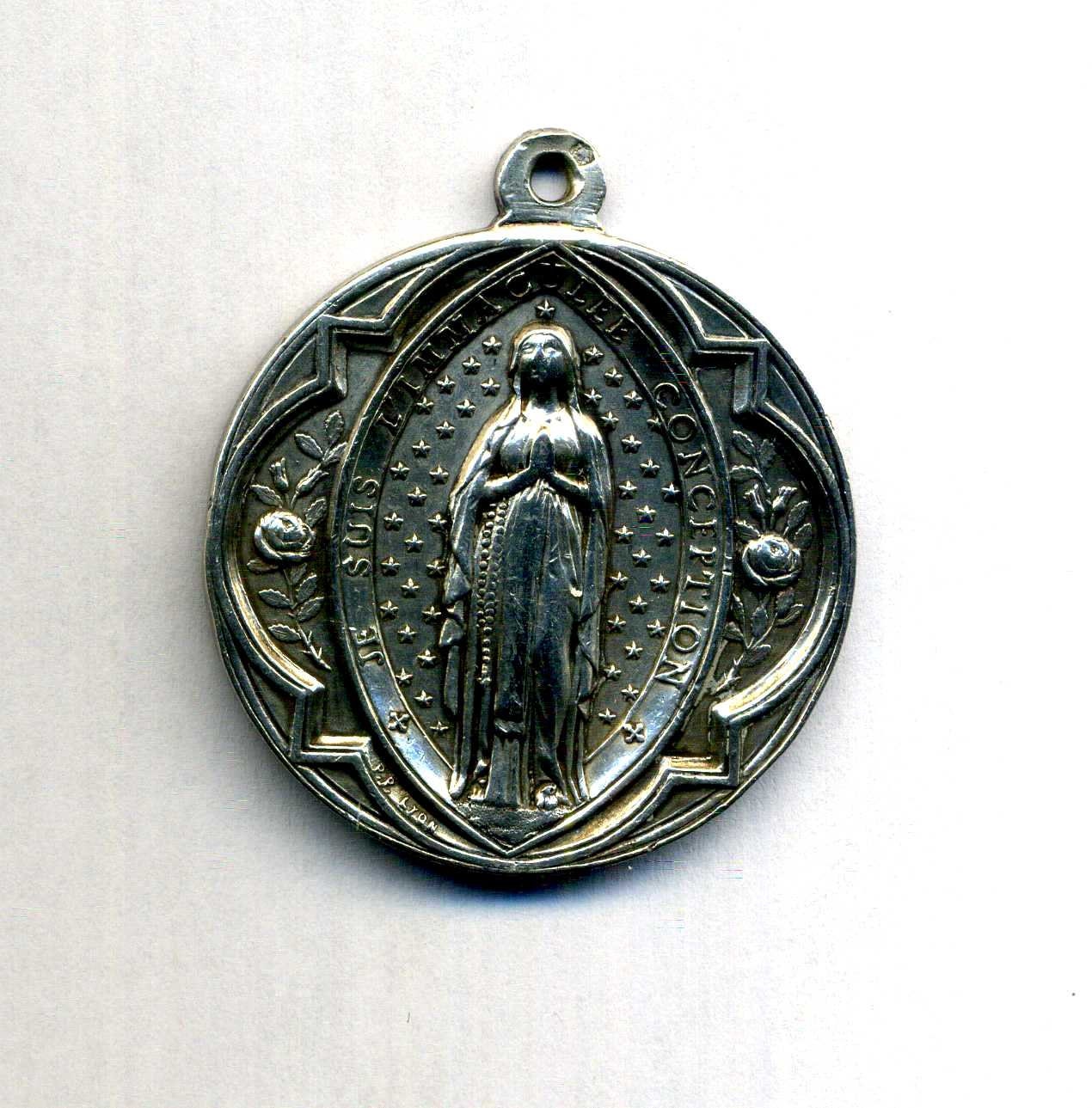 Religion - Sainte Marie Immac. Priez Pour Nous Vintage Médaille Argent