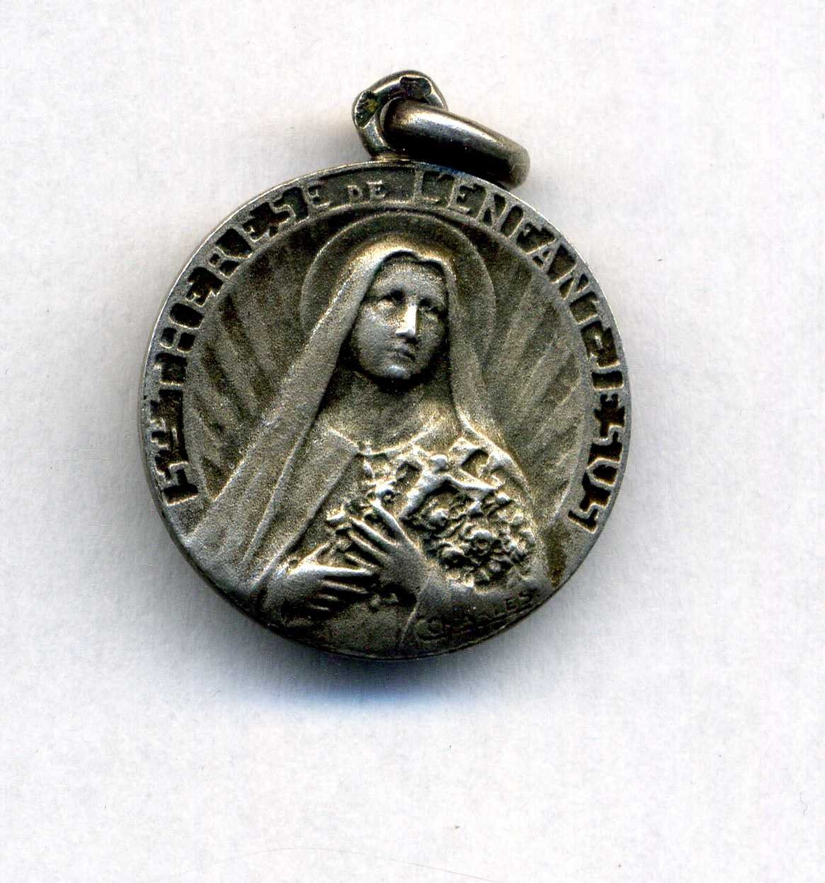 Sainte Thérèse de L'enfant Jesus - Pendentif Antique d'époque 19Ème Médaille en Argent Sterling Sign