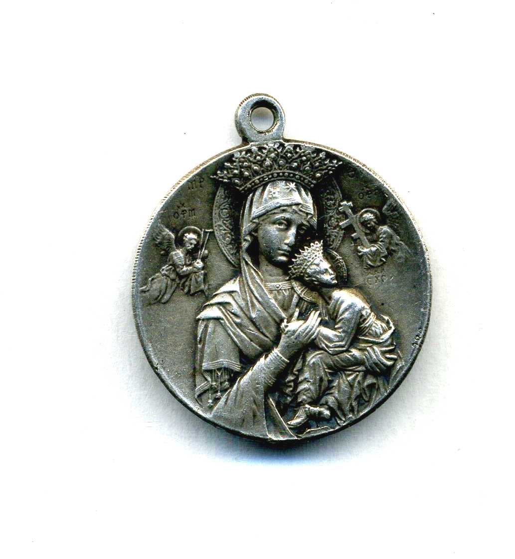 Religion - Vintage Médaille Argentée Vierge à L'enfant et Jésus Benoit Xv