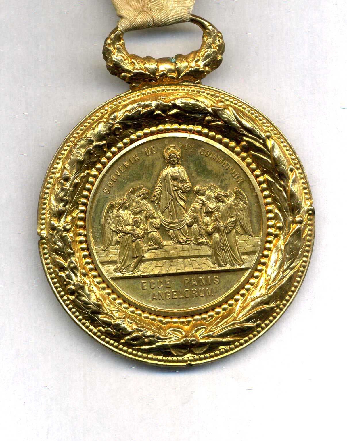 France - Médaille de Communion en Bronze Dorée Institut Saint Vincent