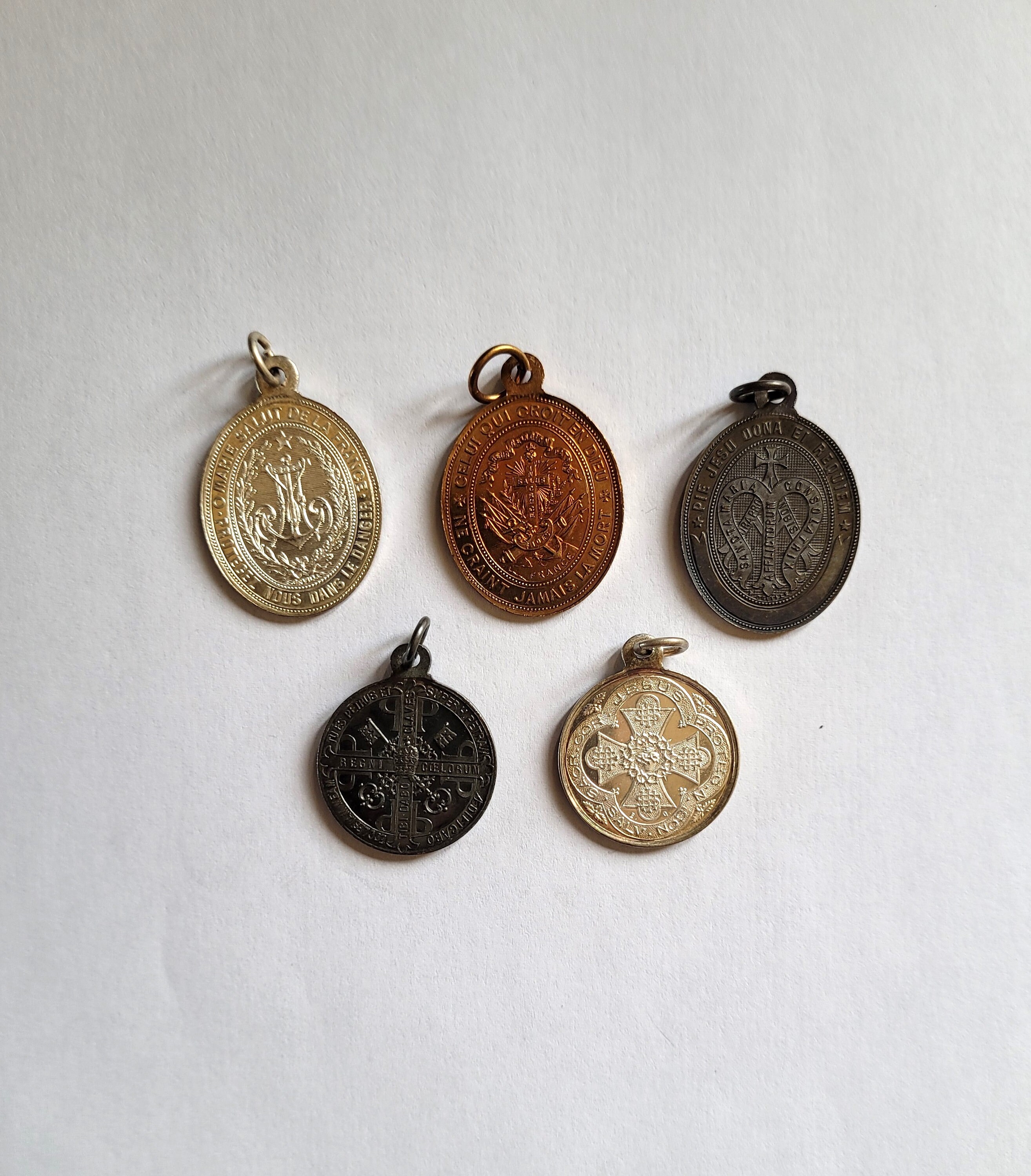 Religion - Vintage Lot de 5 Médailles Religieuse Antique