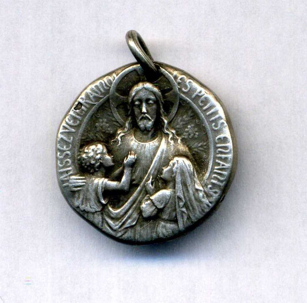 Jésus Laissez Venir à Moi Les Petits Enfants Médaille Religieuse Française en Argent Sterling