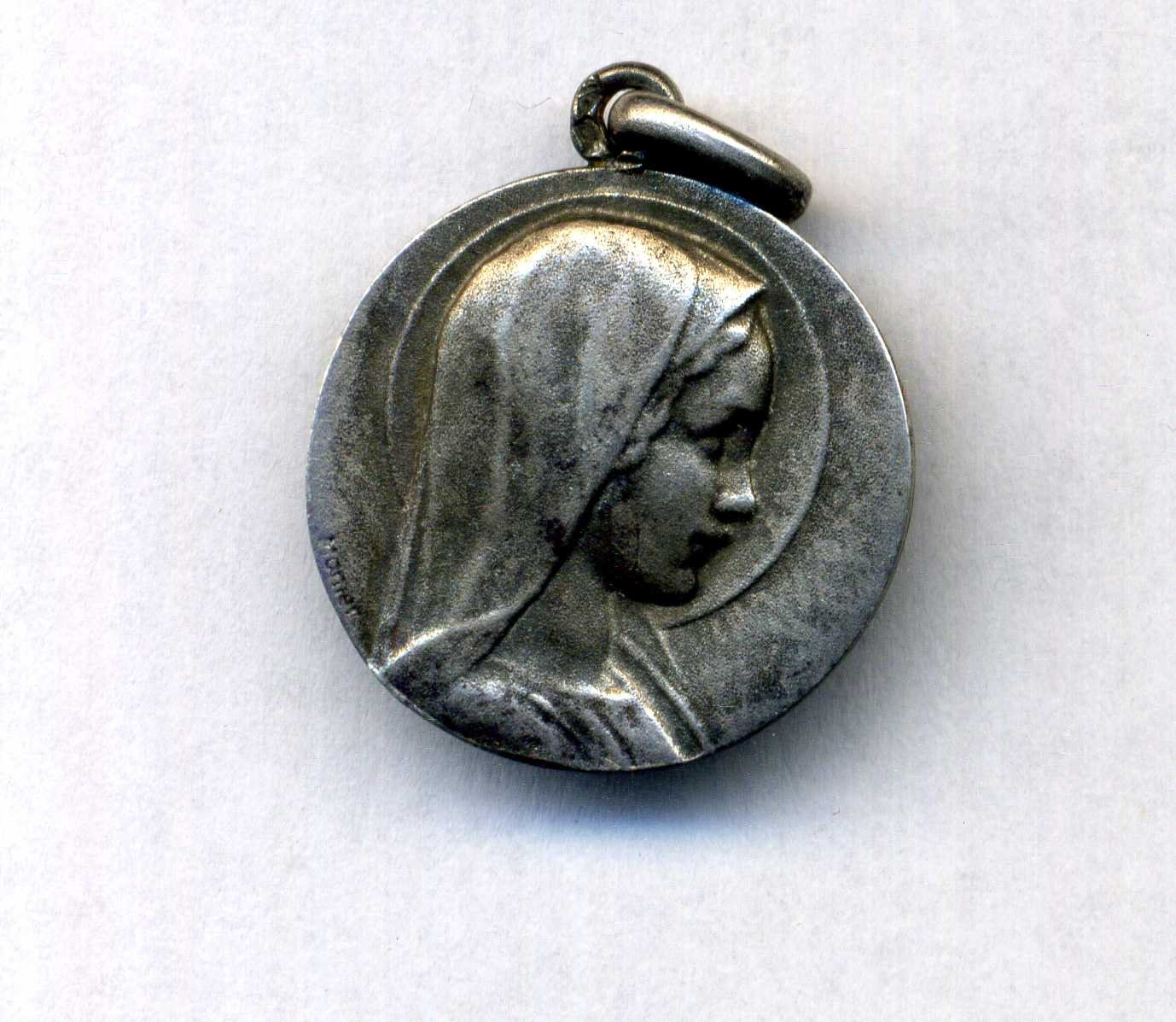 Sainte Marie - Pendentif Antique d'époque 19Ème Médaille en Argent Sterling Signée Monier