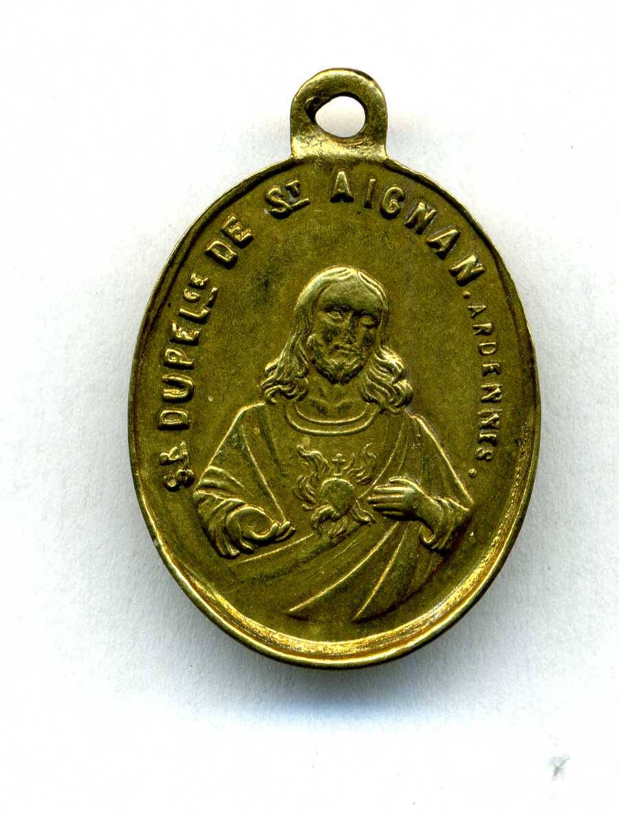 Religion - Vintage Médaille Religieuse Antique Saint Aignan Laiton 19Ème Siècle