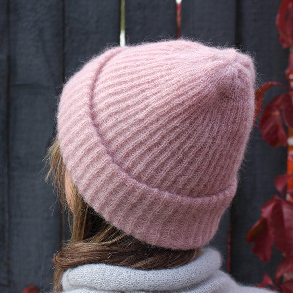 Mohair hat. Pink Winter hat. Woman beanie hat