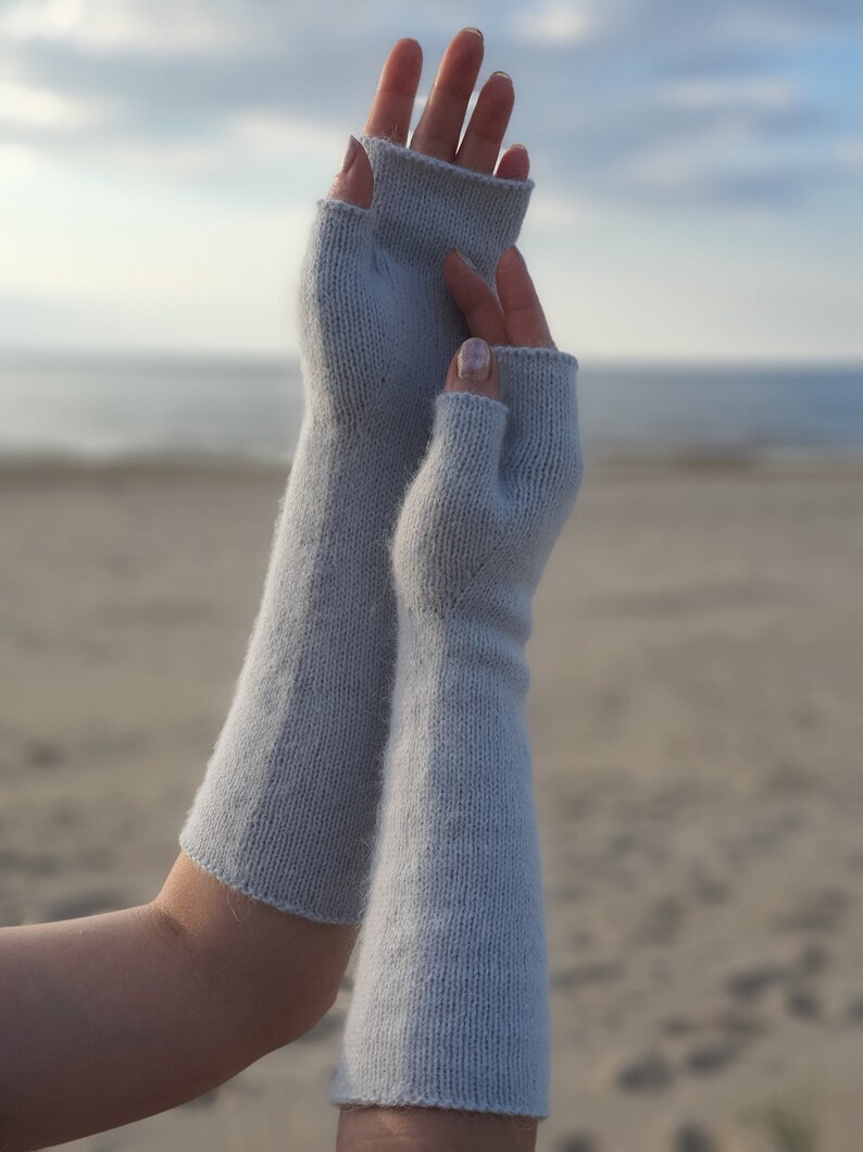 Angora fingerless gloves Knitted arm warmers Fluffy mittens Etsy