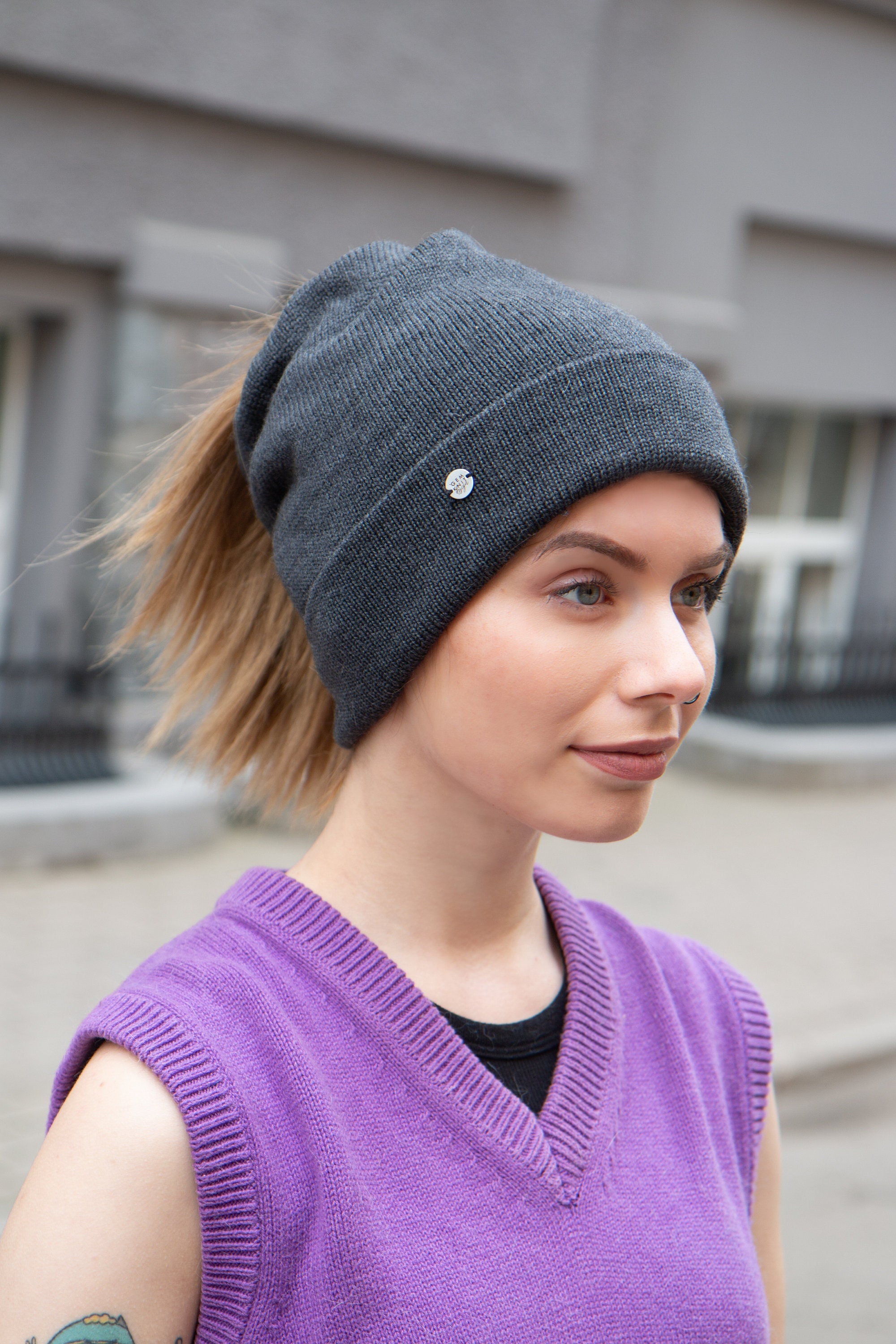 bobble hat with hole for ponytail