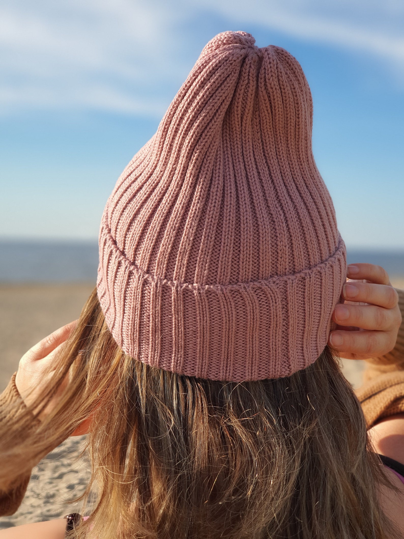 Cashmere pink beanie hat. slouchy knit hat for woman and girl Etsy