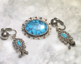 Sancrest Clip On Earrings and Mexican Sterling Brooch