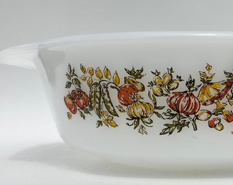 retro 1970's Fire King casserole with veggies Anchor Hocking #436 ovenware 1 quart serving dish with earthy mushrooms carrots & onions