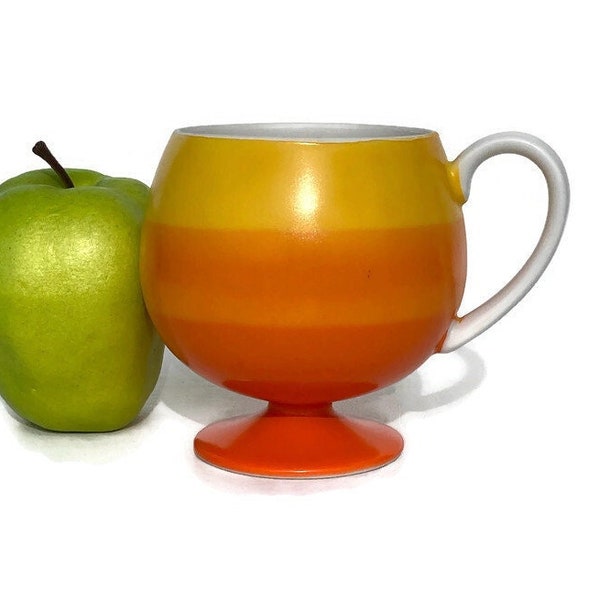 1960's Moribana mug R6597 gradient citrus orange stripe vintage ombre coffee mug mod tea cup retro minimalist decor mid century Japan