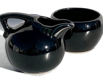 1950s Ada clay miniature cream pitcher and sugar in onyx glaze vintage Frankoma 504 & 553 individual serving pieces made in Oklahoma pottery