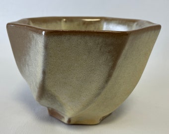 vintage 1980's Frankoma 178 swirl planter in earthy desert gold glaze made in Oklahoma art pottery octagonal flower pot HAS CRACK at RIM
