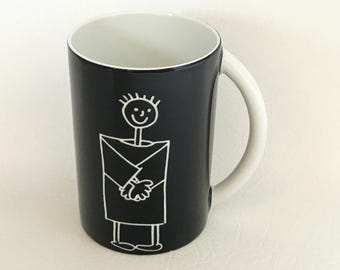 Waechtersbach Art Werk Skandal coffee mug with stick figure vintage quirky ceramic tea cup made in Germany  HAS rim NICK and base CHIP