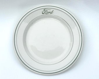 1960's-1970's Ford cafeteria plate with green bands vintage restaurant ware dish with unmarked base
