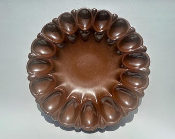 1970's vintage Frankoma egg plate with scalloped ede in earthy brown satin glaze Frankoma 819 Oklahoma pottery serving platter holds 16 eggs