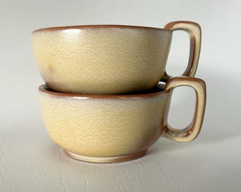 1980's-1990's set of 2 Frankoma soup cups in desert gold glaze vintage mug 4SC made in Oklahoma pottery