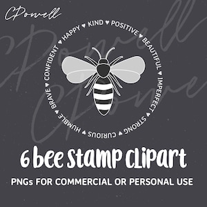 6 Minimalist Bee Clipart Stamp Inspirational Quotes Words Clip art PNG 300 dpi image 1