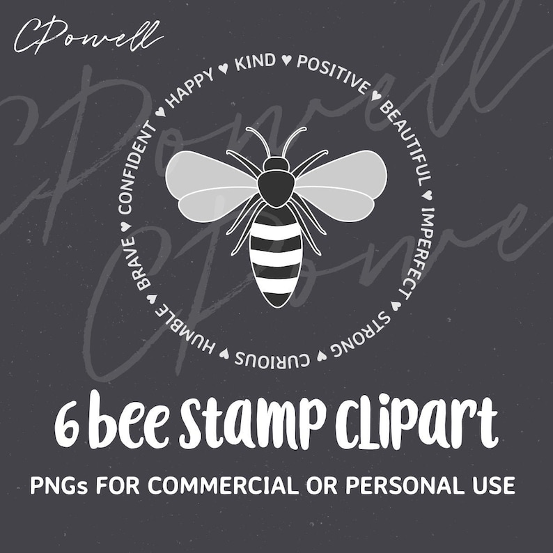 6 Minimalist Bee Clipart Stamp Inspirational Quotes Words Clip art PNG 300 dpi image 1