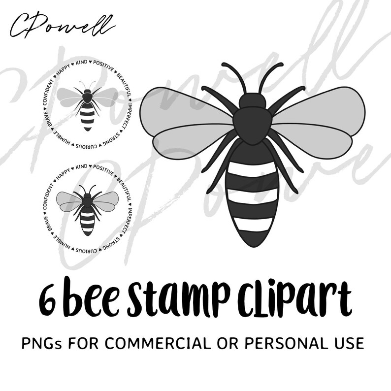 6 Minimalist Bee Clipart Stamp Inspirational Quotes Words Clip art PNG 300 dpi image 3