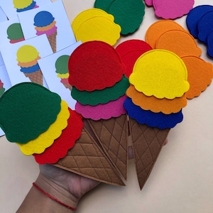 Montessori Filz Eiscreme Set Sortiertes Spiel, Pädagogisches Filz Eiscreme und Zapfen Puzzle, Kleinkinder so tun, als würden sie kleine Eistüten aus Filz spielen