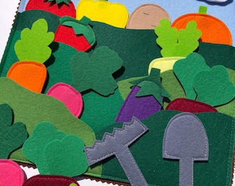 Felt Busy Board Vegetable Garden Pretend Play, Montessori Quiet Bag, Felt Vegetable Toys, Cut Felt Veggie Pillow, Toddler Garden Toy