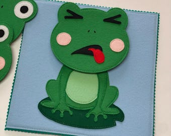 Emotions felt set, Learning Montessori Feelings Emotions Play, Cute Emotion Faces, Felt Frog Emotions Toy, Describe Feelings Preschool toy
