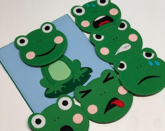 Felt Frog Emotions Toy, Learning Montessori Feelings Emotions Play, Preschool Social Emotional Game for Kids, Make Faces & Describe Feelings
