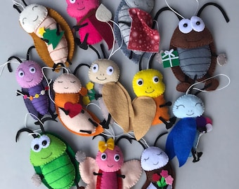 kids insect toys, cockroach and bugs Felt toys, Insect fabric Felt toys, Kids felted bugs, caterpillar Animal Toy, Funny felt cockroach set