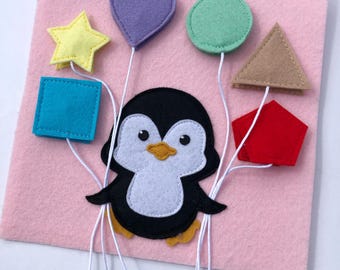 Sensory Penguin Activity Toy, Felt Baby Quiet Book Page, Handmade Montessori toy, Cover Felt Activity Book for Toddlers, Soft Texture Book