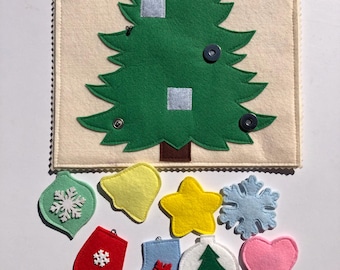 Toddler Felt Christmas Tree, Busy Board Christmas Tree, 7 Ornaments, Unique Christmas kids Gift, felt buttoning game, Christmas Tree Toy