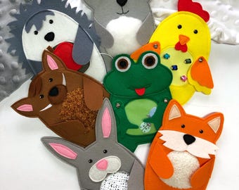 Sensory Animals Figures, Animal Cards Pack, Felt toys for children, Sensory needs, Tactile stimulation game, newborn cards, Interactive Story