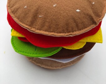 Hamburger felt play food, Play Food Set, Felt Cheeseburger, Pretend Play Food, Felt Kitchen Play Foods, Fake Food Toy, food game, kids food