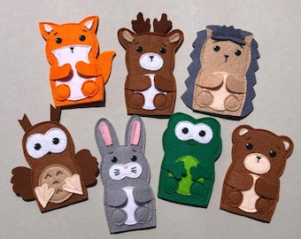 Felt Finger Puppets toys, Handmade Montessori sensory toys, Theater, Woodland creatures felt animals forest friends toys, Toddler Quiet game