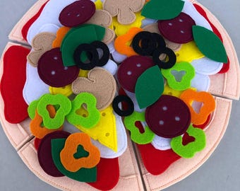 Felt pizza Set with Toppings, Pretend Play Food, felt Italian food game, Montessori game, Sensory toys, Kitchen Toy for Toddlers