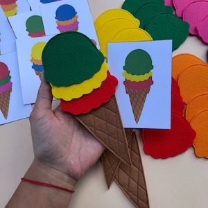 Felt Ice Cream Set Sorted Game, Montessori Educational Felt Ice Cream and Cone Puzzle, Toddlers Pretend Play Felt Little Ice Cream Cones