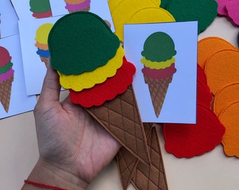 Felt Ice Cream Set Sorted Game, Montessori Educational Felt Ice