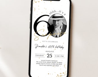 Surprise 60th Birthday Electronic Invitation: Photo, Editable Template (Digital)